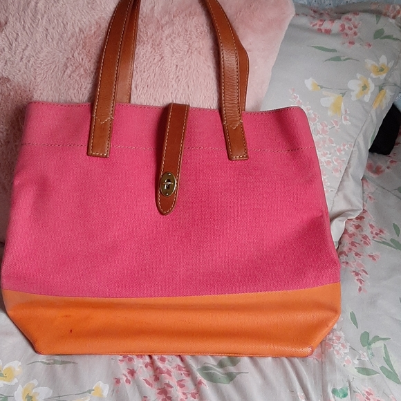 Fossil hot pink tote - Picture 1 of 7